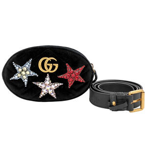#1371 GUCCI GG Marmont Crystal Stars Black Velve Belt (Bum) Bag